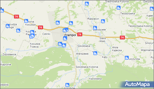 mapa Sokołówka gmina Frampol, Sokołówka gmina Frampol na mapie Targeo