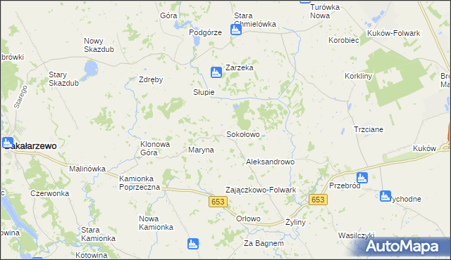 mapa Sokołowo gmina Bakałarzewo, Sokołowo gmina Bakałarzewo na mapie Targeo