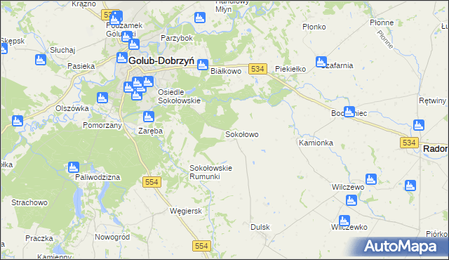 mapa Sokołowo gmina Golub-Dobrzyń, Sokołowo gmina Golub-Dobrzyń na mapie Targeo