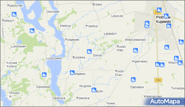mapa Sokoły gmina Piotrków Kujawski, Sokoły gmina Piotrków Kujawski na mapie Targeo