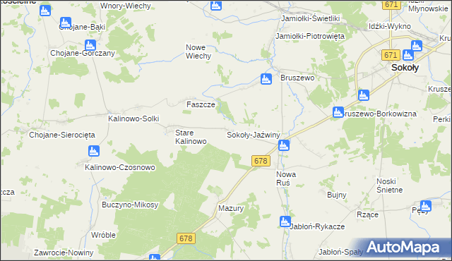 mapa Sokoły-Jaźwiny, Sokoły-Jaźwiny na mapie Targeo