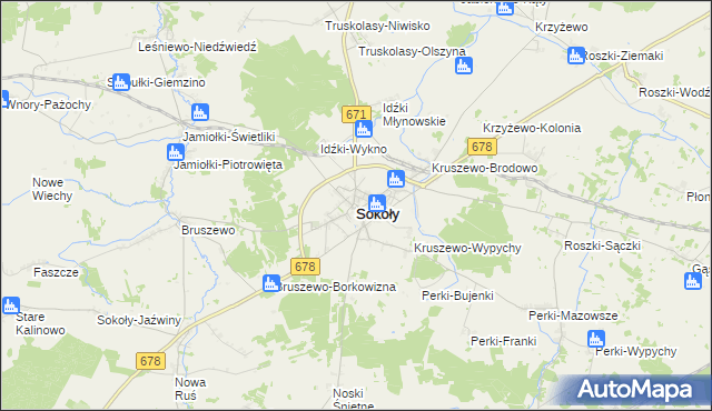 mapa Sokoły powiat wysokomazowiecki, Sokoły powiat wysokomazowiecki na mapie Targeo