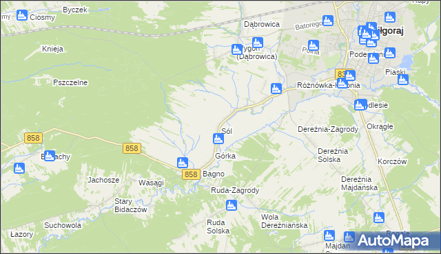 mapa Sól gmina Biłgoraj, Sól gmina Biłgoraj na mapie Targeo