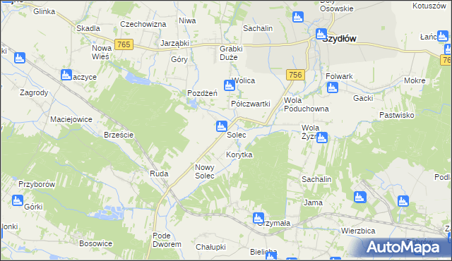 mapa Solec gmina Szydłów, Solec gmina Szydłów na mapie Targeo