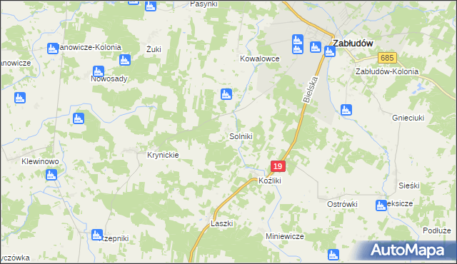 mapa Solniki gmina Zabłudów, Solniki gmina Zabłudów na mapie Targeo