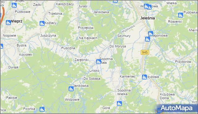 mapa Sopotnia Mała, Sopotnia Mała na mapie Targeo