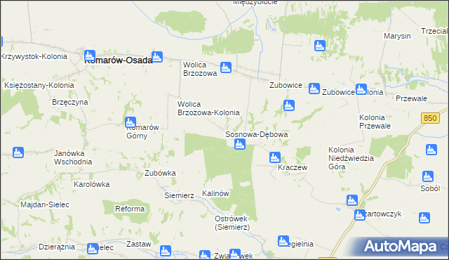 mapa Sosnowa-Dębowa, Sosnowa-Dębowa na mapie Targeo