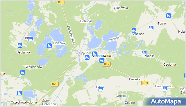 mapa Sosnowica powiat parczewski, Sosnowica powiat parczewski na mapie Targeo