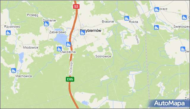 mapa Sosnowice gmina Przybiernów, Sosnowice gmina Przybiernów na mapie Targeo