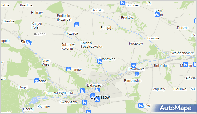 mapa Sosnowiec gmina Sędziszów, Sosnowiec gmina Sędziszów na mapie Targeo