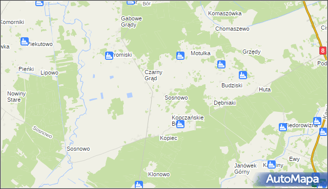 mapa Sosnowo gmina Sztabin, Sosnowo gmina Sztabin na mapie Targeo