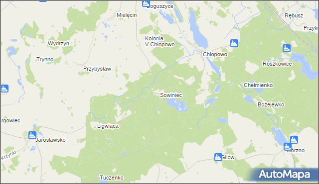 mapa Sowiniec gmina Krzęcin, Sowiniec gmina Krzęcin na mapie Targeo