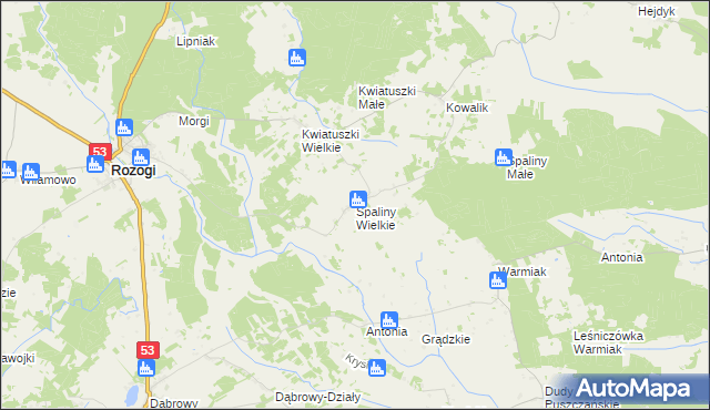 mapa Spaliny Wielkie, Spaliny Wielkie na mapie Targeo