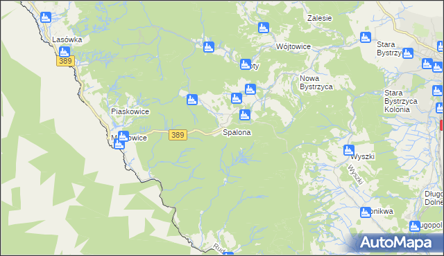 mapa Spalona gmina Bystrzyca Kłodzka, Spalona gmina Bystrzyca Kłodzka na mapie Targeo