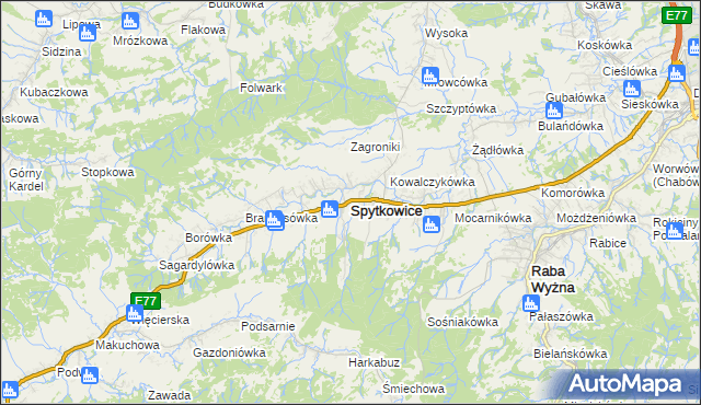 mapa Spytkowice powiat nowotarski, Spytkowice powiat nowotarski na mapie Targeo