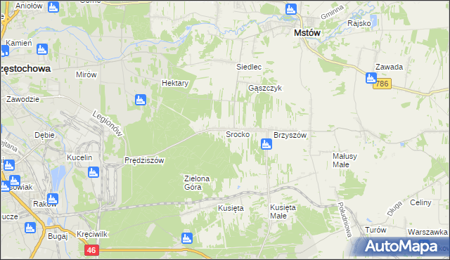 mapa Srocko gmina Mstów, Srocko gmina Mstów na mapie Targeo