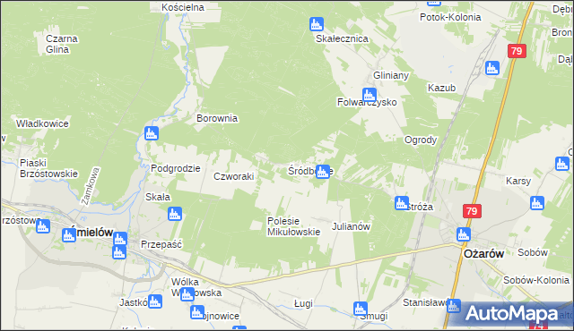 mapa Śródborze gmina Ożarów, Śródborze gmina Ożarów na mapie Targeo