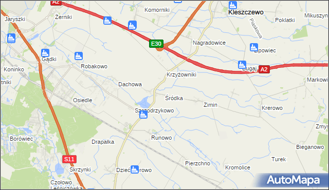 mapa Śródka gmina Kleszczewo, Śródka gmina Kleszczewo na mapie Targeo