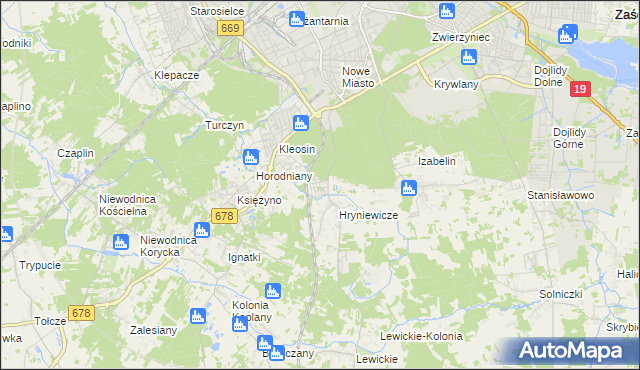 mapa Śródlesie gmina Juchnowiec Kościelny, Śródlesie gmina Juchnowiec Kościelny na mapie Targeo