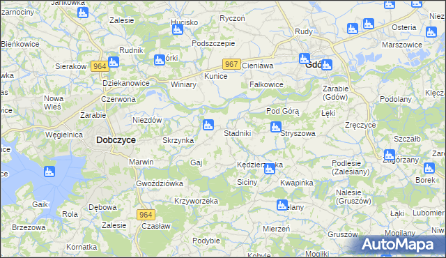 mapa Stadniki gmina Dobczyce, Stadniki gmina Dobczyce na mapie Targeo