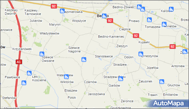 mapa Stanisławice gmina Bedlno, Stanisławice gmina Bedlno na mapie Targeo