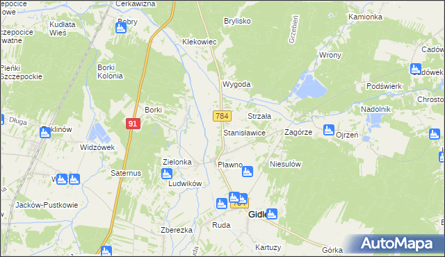 mapa Stanisławice gmina Gidle, Stanisławice gmina Gidle na mapie Targeo