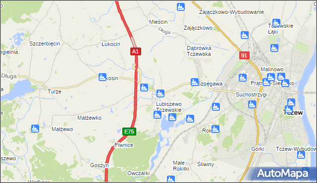 mapa Stanisławie gmina Tczew, Stanisławie gmina Tczew na mapie Targeo