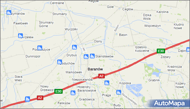 mapa Stanisławów gmina Baranów, Stanisławów gmina Baranów na mapie Targeo