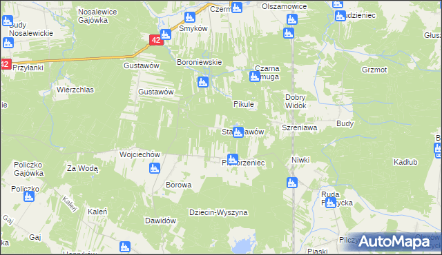 mapa Stanisławów gmina Fałków, Stanisławów gmina Fałków na mapie Targeo