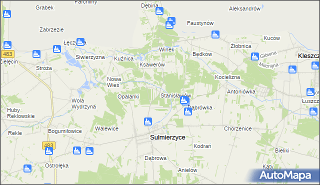 mapa Stanisławów gmina Sulmierzyce, Stanisławów gmina Sulmierzyce na mapie Targeo