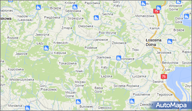 mapa Stańkowa gmina Łososina Dolna, Stańkowa gmina Łososina Dolna na mapie Targeo