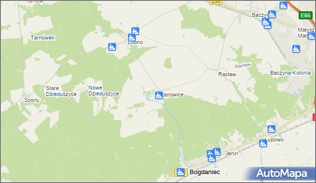 mapa Stanowice gmina Bogdaniec, Stanowice gmina Bogdaniec na mapie Targeo