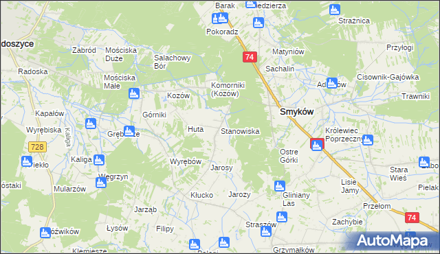 mapa Stanowiska gmina Smyków, Stanowiska gmina Smyków na mapie Targeo