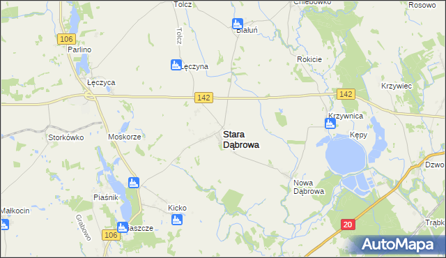 mapa Stara Dąbrowa powiat stargardzki, Stara Dąbrowa powiat stargardzki na mapie Targeo