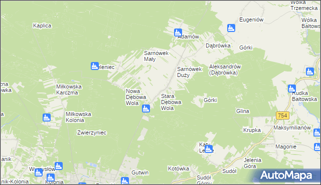 mapa Stara Dębowa Wola, Stara Dębowa Wola na mapie Targeo