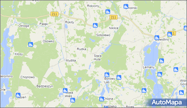 mapa Stara Huta gmina Sierakowice, Stara Huta gmina Sierakowice na mapie Targeo