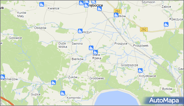 mapa Stara Rzeka gmina Grębocice, Stara Rzeka gmina Grębocice na mapie Targeo