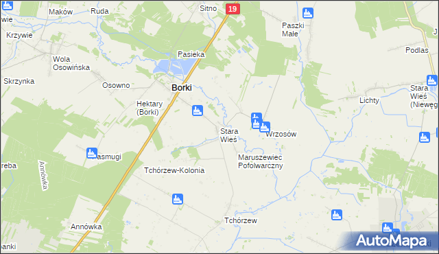 mapa Stara Wieś gmina Borki, Stara Wieś gmina Borki na mapie Targeo