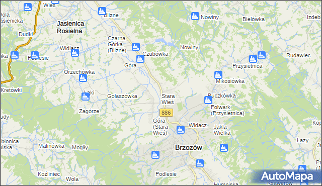 mapa Stara Wieś gmina Brzozów, Stara Wieś gmina Brzozów na mapie Targeo