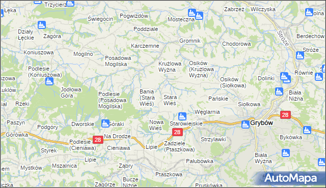 mapa Stara Wieś gmina Grybów, Stara Wieś gmina Grybów na mapie Targeo