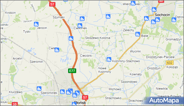 mapa Stare Koziminy, Stare Koziminy na mapie Targeo