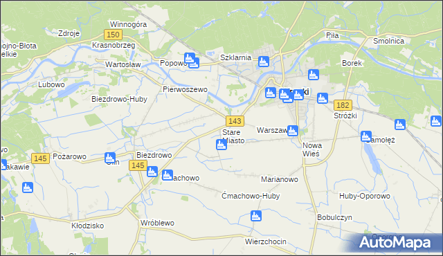 mapa Stare Miasto gmina Wronki, Stare Miasto gmina Wronki na mapie Targeo