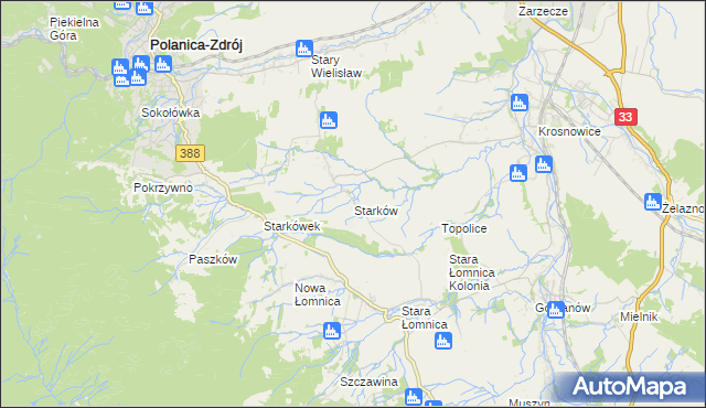 mapa Starków gmina Kłodzko, Starków gmina Kłodzko na mapie Targeo