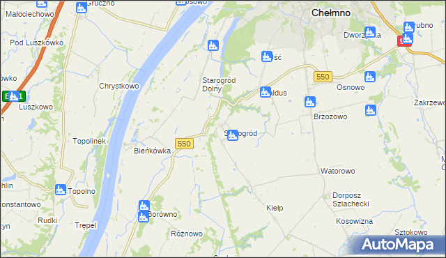 mapa Starogród gmina Chełmno, Starogród gmina Chełmno na mapie Targeo