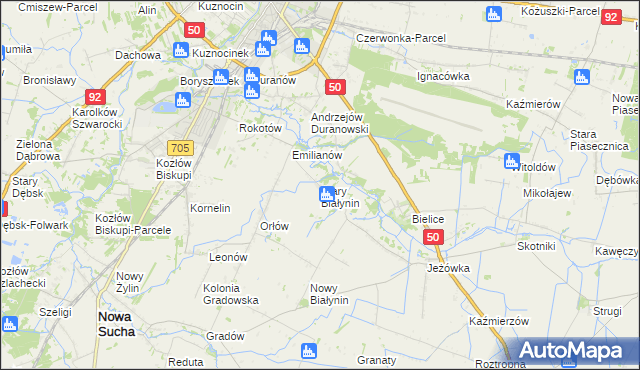 mapa Stary Białynin, Stary Białynin na mapie Targeo