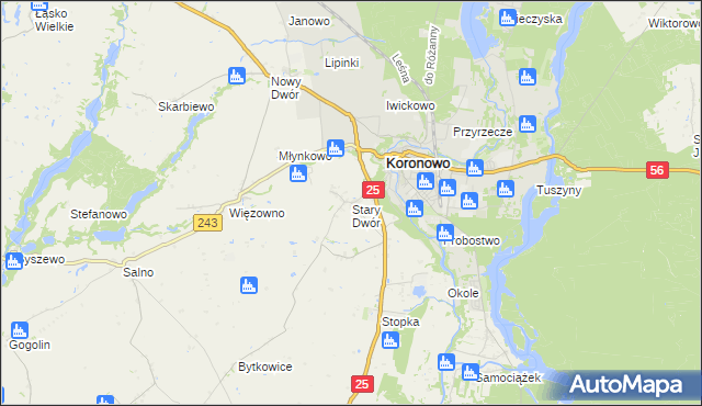 mapa Stary Dwór gmina Koronowo, Stary Dwór gmina Koronowo na mapie Targeo