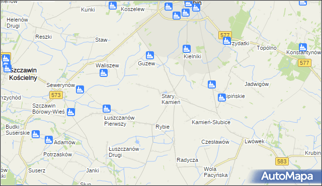 mapa Stary Kamień gmina Gąbin, Stary Kamień gmina Gąbin na mapie Targeo