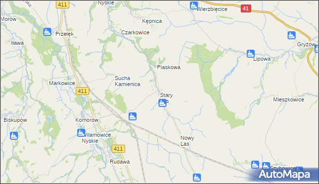 mapa Stary Las gmina Głuchołazy, Stary Las gmina Głuchołazy na mapie Targeo