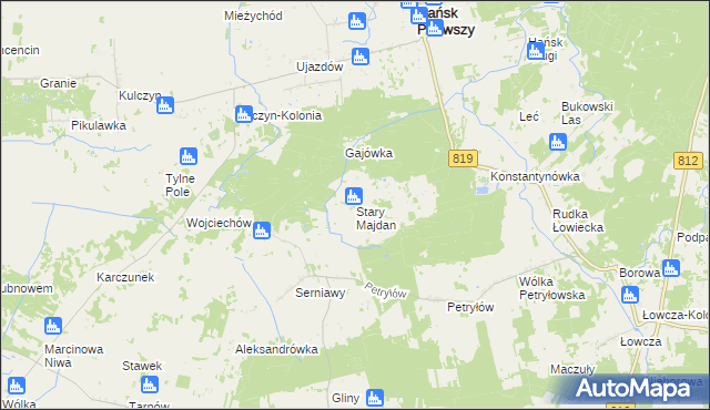 mapa Stary Majdan gmina Hańsk, Stary Majdan gmina Hańsk na mapie Targeo