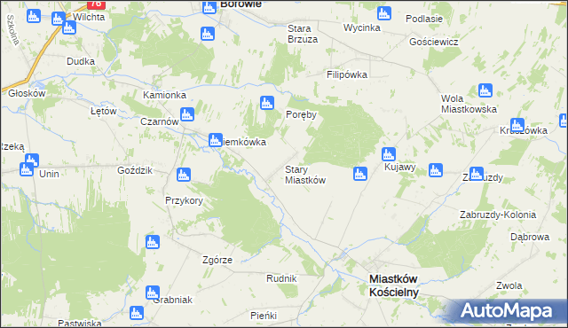 mapa Stary Miastków, Stary Miastków na mapie Targeo